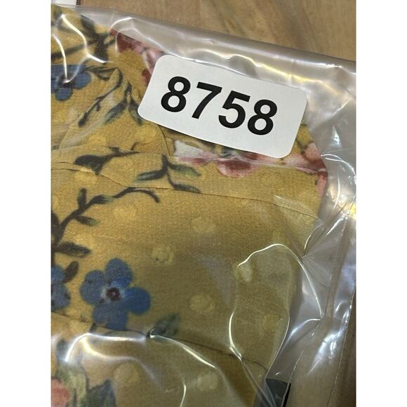 Francesca’s Alya Blouse Tank Top Womens XS Gold Floral Swiss Dot Boho Ruffle - Picture 9 of 9